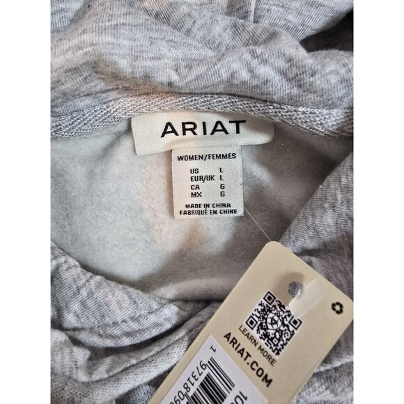 Ariat Womens Logo Spell Out Hoodie Sweatshirt pocket Gray Pink Size L New - Picture 5 of 16